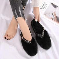 Fashion Women Fur Ballet Dance Shoes Flats Buckle Loafers Shoes Woman 2025 Trend Fashion Winter Shallow Warm Snow Boots Zapatillas Mujer 35 juoda