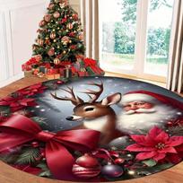 1Pcsc Christmas Cheer Print Round Area Rug Indoor Non-Slip Washable Fiber Carpet Soft Comfortable Mat For Bedroom Living Room 60X60cm