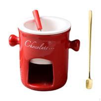 Ceramic Fondue Mug for Cooking with Fork and Spoon Set ruda