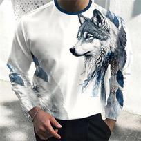 Balta 3D spausdinimo vilko ir erelio rašto T-shirt vyrams, ilgomis rankovėmis, laisvalaikio madinga T-shirt, džemperis, kvėpuojantis Streetwear, vyriški drabužiai XS gray