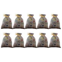 10 Drawstring Candy Bags in Vibrant Colors with Star Patterns for Holidays grey