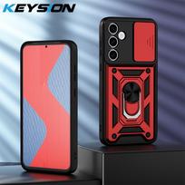 KEYSION Smūgiams atsparus dėklas, skirtas „Samsung M55 5G M35 M15 5G“ slankiojančios kameros objektyvo apsaugos žiedo stovo telefono dangteliui, skirtam „Galaxy F15 F55 5G“. for Samsung M55 5G raudona