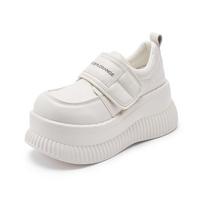 Fashion 8.5CM Thick Sole Heightening Sneakers Spring Microfiber Leather Fashion Round Toe High Platform Pumps Ladies Comfy Wedge Shoes 34 balta