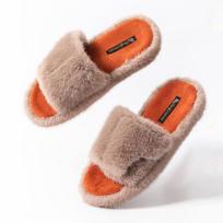 Fashion Comwarm Women Slippers Memory Foam Furry Indoor Cotton Shoes Warm Comfort Lightweight Slides Fuzzy Plush Female Casual Slippers 36 chaki