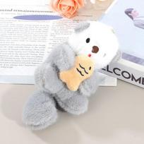 Cute Hugging Fish Sea Otter Keychain Plush Doll Toy Backpack Pendant Decoration Ocean Museum 15cm pilka