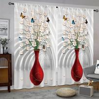 Vase Butterfly Flower Printed High Shading Curtain Rod Pocket Window Treatment for Bedroom Office Kitchen Living Room Decor W55 X H120cm X 2&HOOK
