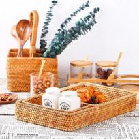 Rankų darbo pinti laikymo krepšiai Rotango laikymo padėklas Nendriniai krepšiai Duonos, vaisių, maisto, pusryčių vitrina Rankdarbiai Namų dekoras S 21x11x4.5CM gray