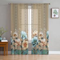 Flowers Tulips Sheer Curtains for Bedroom Living Room Decoration Window Curtain for Kitchen Tulle Voile Organza Drapes W135 x H115cm x1&Rod Pocket beige