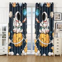 Cheap Cartoon 3D Spaceman Planet Series Sunshade Curtains 2 Panel Kids Boys Girls Room Bedroom Living Room Decorative Curtains 100W130H(CM)40x51in&Rod Pocket