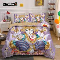 Ganesha Duvet Cover Set Bohemian Elephant Bedding Set Microfiber Bedclothes Double Queen King Size Quilt Cover for Teens Adults EU single(135x200cm)
