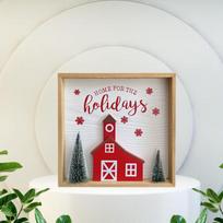 Dėžutės ženklas žiemos dekorui su Kalėdų kaimelio namo dizainu Wood Frame gray