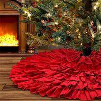 Raudonas raukinamas Kalėdų eglutės sijonas dirbtinėms eglutėms, 48 ​​colių 6 sluoksnių pūkuotas didelis medžio sijonas kaimiškoms kalėdinėms dekoracijoms ir papuošalams 122 cm One Size red