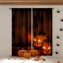 Halloween Horror Pumpkin Cartoon Print Curtains, Blackout, Heat Insulation, Restaurant, Bedroom, Party Decoration W100xH130(CM) folio&Rod pocket black