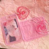 2pcs Transparent Powder Card Sleeve, Vertical Version Transparent Card Sleeve, 3-inch Idol Star Small Card Protective Sleeve, Student Card Bus Card 2pcs pink