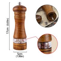 6-inch Manual Pepper Grinder Rubber Wood Acrylic Salt Shakers Adjustable Ceramic Rotor-Refillable Oak Spice Salt Grinding Bottle brown