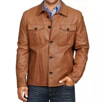 Handmade Casual Brown Formal Men Shirt Stylish Classic Genuine Leather Lambskin XS ruda