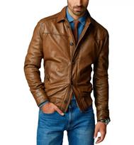 Men's Brown Bomber Genuine Leather Lambskin Biker Jacket Handmade Stylish Party XS ruda