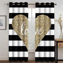 3D Romantic Love Heart Black White Diamond Window Curtains Blinds For Living Room Kids Bedroom Bathroom Kicthen Door Home Decor2 W65X60H(cm)X2Pcs&Grommet Top gray