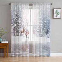 Kalėdų Miško Snaigės Elniai Skaidrios Užuolaidos Svetainės Dekoravimui Langų Užuolaidos Virtuvės Tiulis Voilas W135 x H115cm x1 white