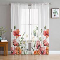 Plant Flowers Poppy Sheer Curtains for Living Room Decoration Window Curtains for Kitchen Tulle Voile Organza Curtains W135 x H115cm x1 white