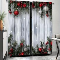 Rustic Merry Xmas Curtain Set - Vibrant Red & Green Rod Pocket Design for Cozy Bedroom & Living Room Decor, Semi-Sheer Pol 2x50W130H(CM)40x51in&Hook