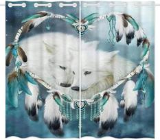 3D Wolf Curtain with Moon Shading, Thin Curtains for Living Room, Bedroom, Home Grommet, Top Hook, 2 Panels, Free Shipping 2x50W130H(CM)40x51in&Hook