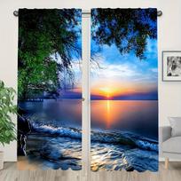 2-Piece Semi-Blackout Curtains Tropical Island Pirate Ship Palm Tree Design Rod Pocket Hanging for Bedroom Floor Window Blinds 100W130H(CM)40x51in&rod pocket