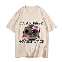 Women Unisex Sad Hamster Another Day Slay Funny T-shirt 4XL smėlis