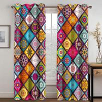 Baroque Abstract Geometric Bohemia BohoWindow Curtains Blinds for Kids Living Room Bedroom Kitchen Door Home Decor 2Pcs Bothroom W50 X H130(CM)X2&Hook