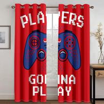 Cartoon Red Play Game Controller Gamepad Boy Window Curtains Blinds for Living Room Kids Bedroom Kitchen Door Home Decor 2Pieces W50 X H130(CM)X2&Grommet Top white