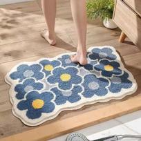 1pc 40*60cm Cute Flower Bathroom Rug, Machine Washable Bathroom Floor Mat, Extra Soft Absorbent Non-Slip Bath Rug mėlyna