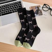 Women Socks Ballet Style Lolita Kawaii Bowknot Sweet Girls Middle Tube Socks Japanese Fashion Knitted Cotton Elastic Long Socks juoda