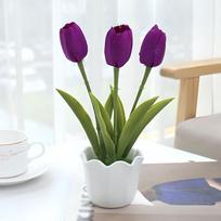 Artificial Tulip Flower Fake Plants 3/5/6Head Plastic Potted Bonsai Flowers Home Office Desktop Decor Wedding Party Decoration blue