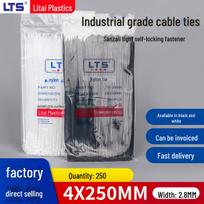 Strong Industrial Self-Locking Cable Ties 4x250mm - Black & White Black; 4*250mm, 2.8mm wide, 250 pieces