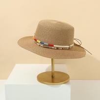 Straw Hat Bohemian Flat-Brimmed Flat-Top Jazz Hat Children'S Summer Travel Sunshade Sun Protection Hat Flat-Top Straw Hat Women chaki