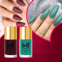 Matte Nail Polish Truly Unique Set of 2 Wide Brush (Blue,Wine) 9.9ml each 9.9ml