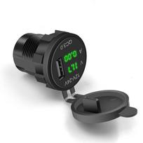 QC3.0 Car Charger Socket with Voltmeter Ammeter 12V/24V Waterproof Quick Charge Power Outlet Socket for Motorcycle Marine Boat žalia