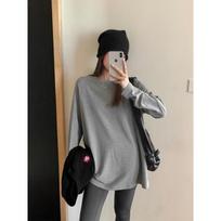 Match with shark pants, brushed warm long-sleeved bottoming shirt, women's autumn and winter sweatshirt, layered with loose mid-length top S