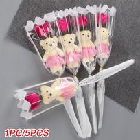 1/5pcs Single Bear Rose Cartoon Scented Flower Soap Roses With Lovely Teddy Bear Simulated Flower Cute 1pc violetinė