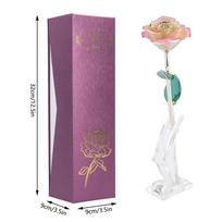 24K Gold Plating Flower White Pink Rose Green Leaf Base Gift Decoration for Valentine s Day gray