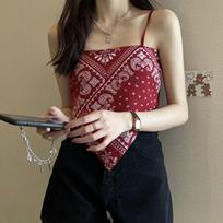 Hong Kong Taste Retro Design Sense of Irregular Triangular Scarf Knitted Top Large Size Fat MM Summer Loose Strap Small Vest L