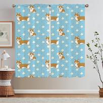 Corgi Bedroom Curtains 2 Pieces Luxury Living Room Curtains for Doors Blinds Window Curtain Tiebacks Curls Tulle in Kitchen the W50xH70cmx2pcs-CL
