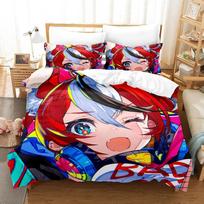 3D Print Hakos Baelz Anime Bedding Set Duvet Cover Bed Set Quilt Cover Pillowcase Comforter king Queen Size Boys Adult Bedding EU Single(135x200cm)
