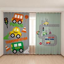 New Cute Blue Yellow Toy Car Excavator Curtain for Children's Room Boys Bedroom Baby Room kindergarten Window 2Panel New Pattern W50xH130(CM)x2pcs&HOOK