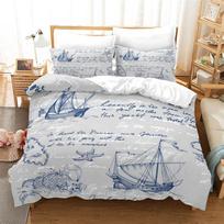 Vintage Pirate Sailboat Duvet Cover Nautical Ocean Theme Bedding Set Microfiber Diablo Style Comforter Cover King For Boys Teens EU single(135x200cm)