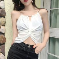 New Hong Kong Style Sexy Halter Neck Off-Shoulder Tube Top Versatile Solid Color Slim Knitted Suspender Women's Summer One size