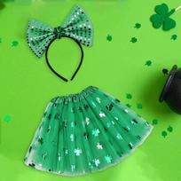 Festive Green Tutu Skirt And Headband Set for St. Patrick's Day Green with Shamrock