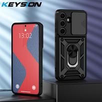 KEYSION Shockproof Case for Samsung S25 Ultra 5G S25+ Plus Slide Camera Protection Ring Stand Phone Cover for Galaxy S24 FE 5G for Galaxy S25 juoda