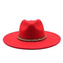 Ladies Fedora Hat Men'S Big Eaves Hat Jazz Hat Spring Plus Size Bowler Hat Gambler Hat Felt Hat M（56-59cm） raudona