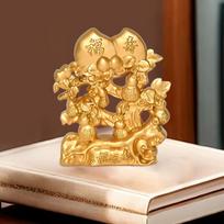 Peach Statue Double Longevity Ornament Art Crafts Metal Decorative, Figurine Gourd Sculpture